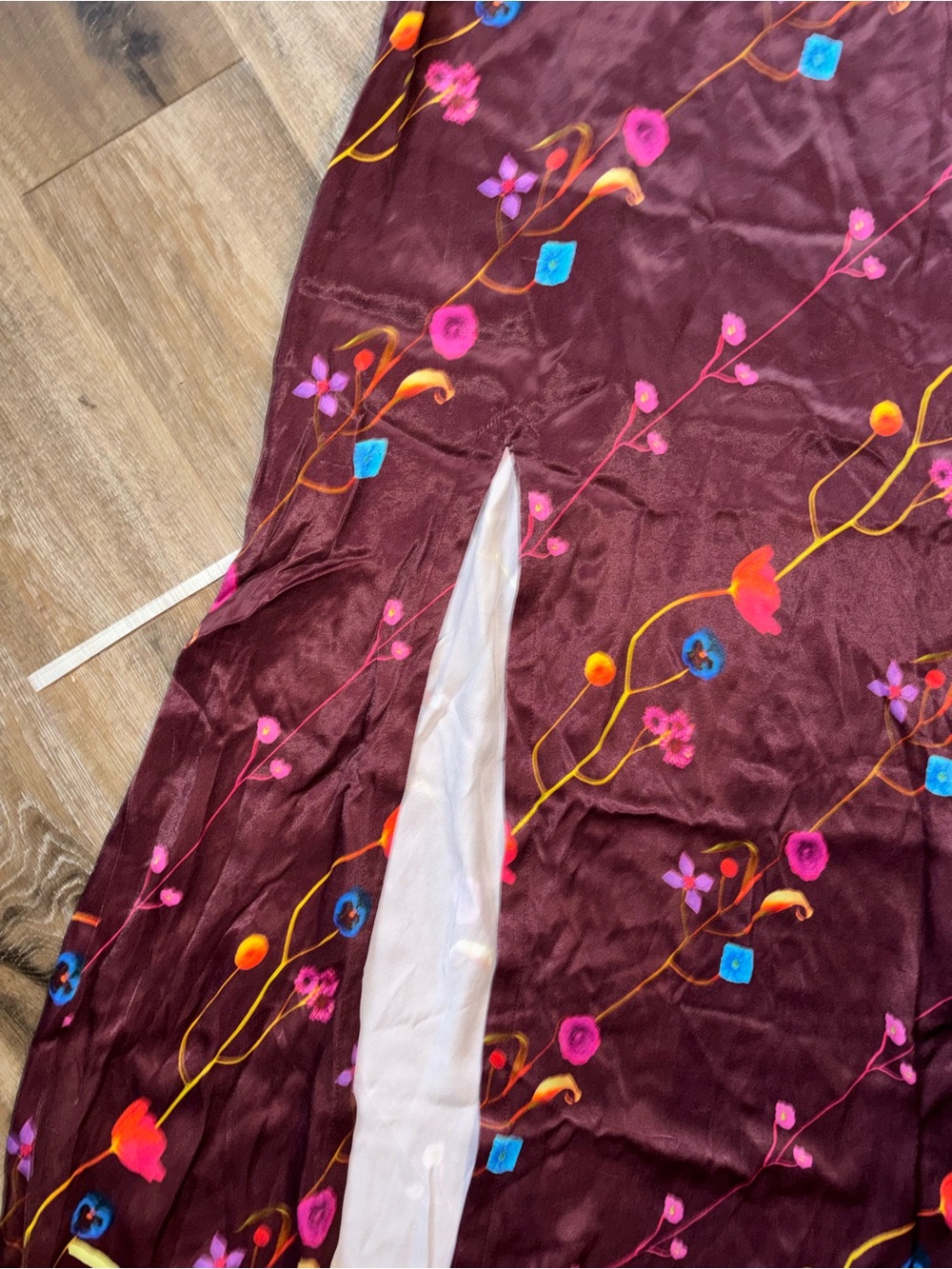 OhSevenDays Carolina Square Neck Floral Slip Burgundy Midi Dress Size Small - Picture 5 of 11